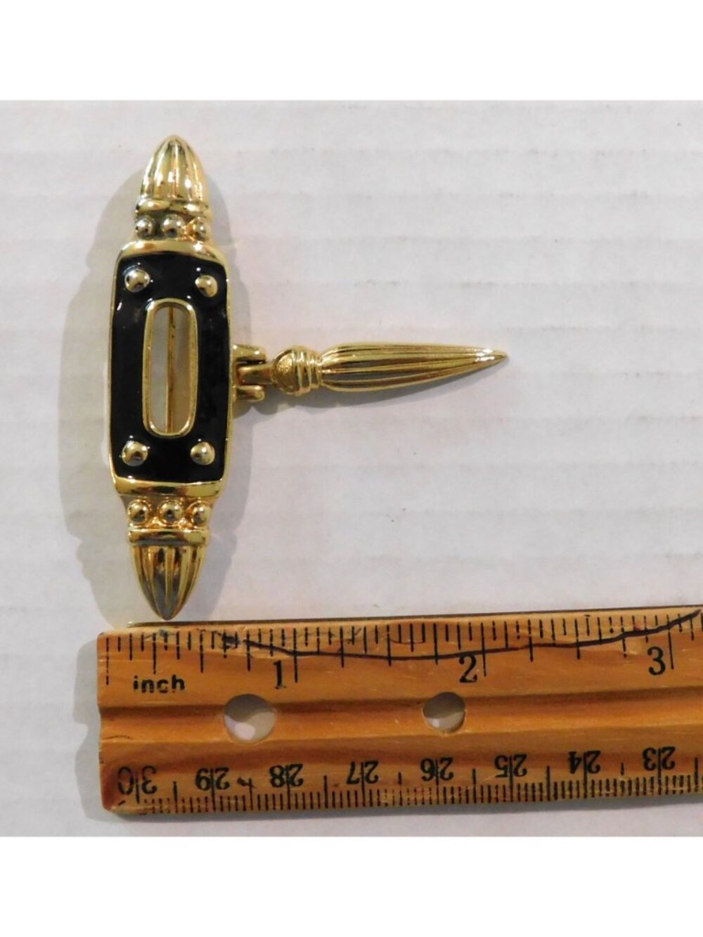 Premier Designs Vintage Signed Pin Gold Plated Black Enamel Hanging Charm Brooch - Picture 9 of 9